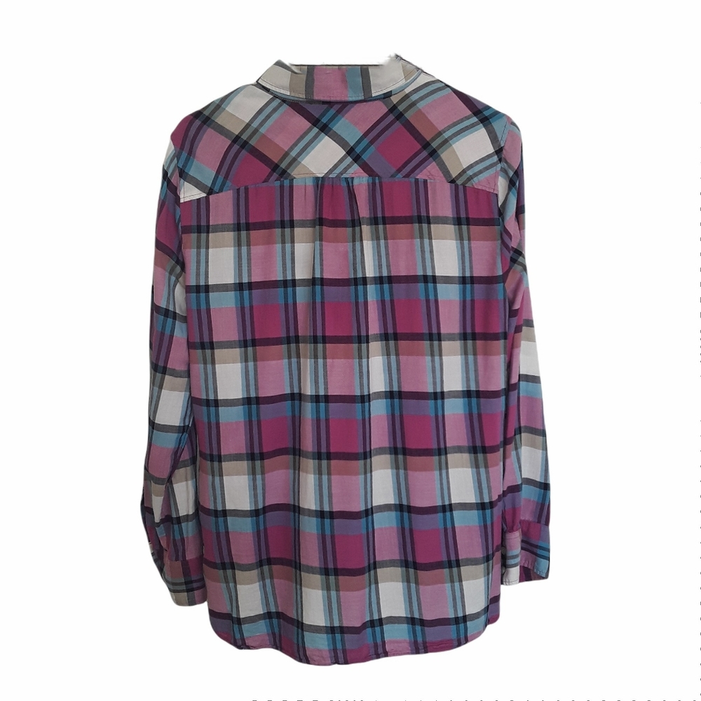 Talbots Large Multi-Colored Plaid Button-Down Cot… - image 4